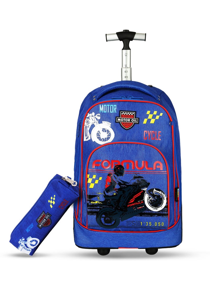 Eazy Kids 18" Set of 2 Formula Racing  Big Wheel Trolley School And Pencil Case - Blue  - Image 1
