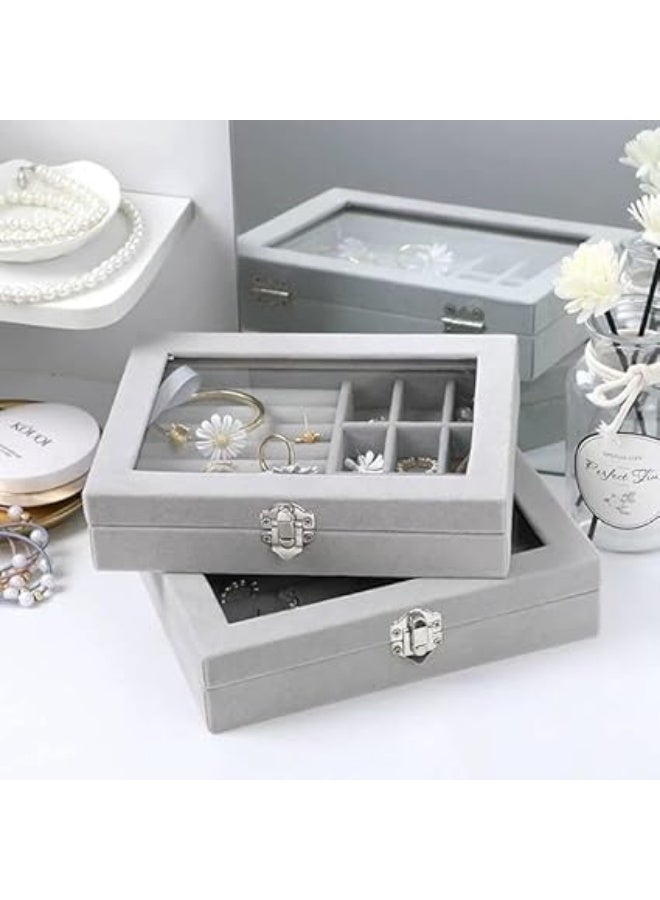 Jewelry and accessories organizer with a transparent lid, velvet jewelry box suitable for travel, organizer for rings, earrings, bracelets and brooches - Image 3