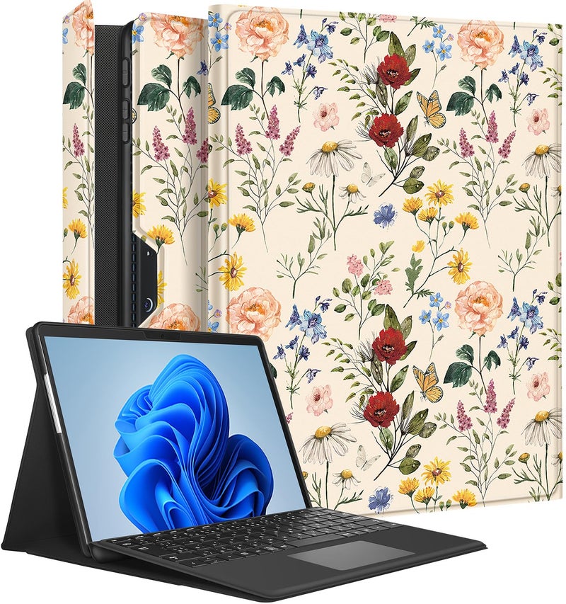 Wazzasoft for Microsoft Surface Pro 9 Case 13 Inch 2022 for Women Cute Girls Folio Cover Flower Floral Luxury Protection Compatible with Type Cover Keyboard for Windows Surface Pro 9 Case 13" Tablet - Image 1