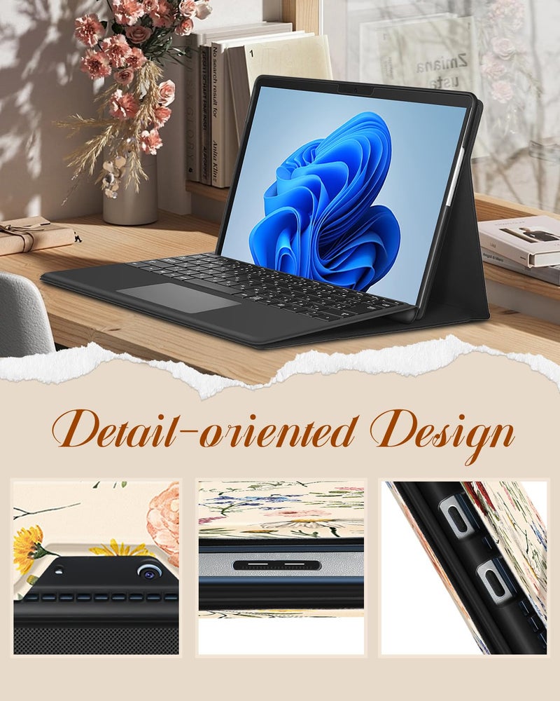 Wazzasoft for Microsoft Surface Pro 9 Case 13 Inch 2022 for Women Cute Girls Folio Cover Flower Floral Luxury Protection Compatible with Type Cover Keyboard for Windows Surface Pro 9 Case 13" Tablet - Image 3