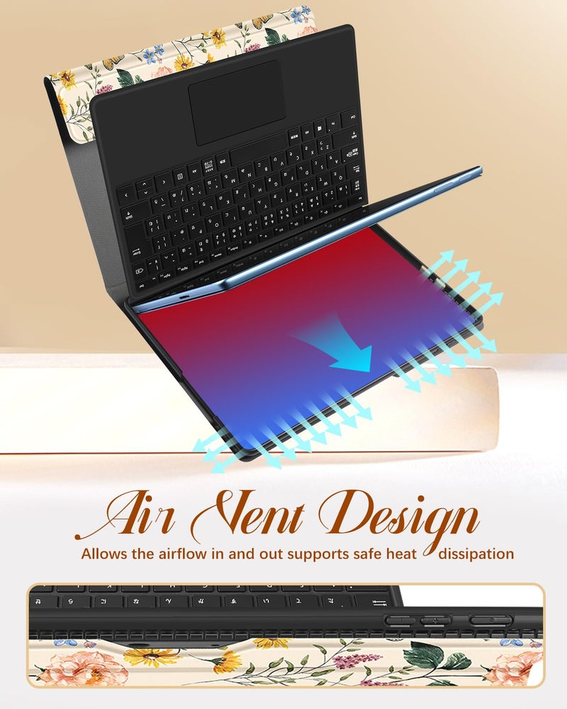 Wazzasoft for Microsoft Surface Pro 9 Case 13 Inch 2022 for Women Cute Girls Folio Cover Flower Floral Luxury Protection Compatible with Type Cover Keyboard for Windows Surface Pro 9 Case 13" Tablet - Image 5