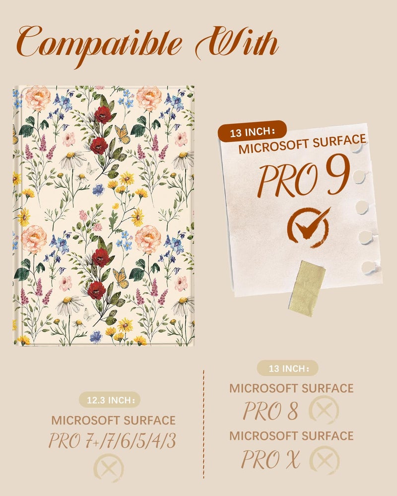 Wazzasoft for Microsoft Surface Pro 9 Case 13 Inch 2022 for Women Cute Girls Folio Cover Flower Floral Luxury Protection Compatible with Type Cover Keyboard for Windows Surface Pro 9 Case 13" Tablet - Image 2