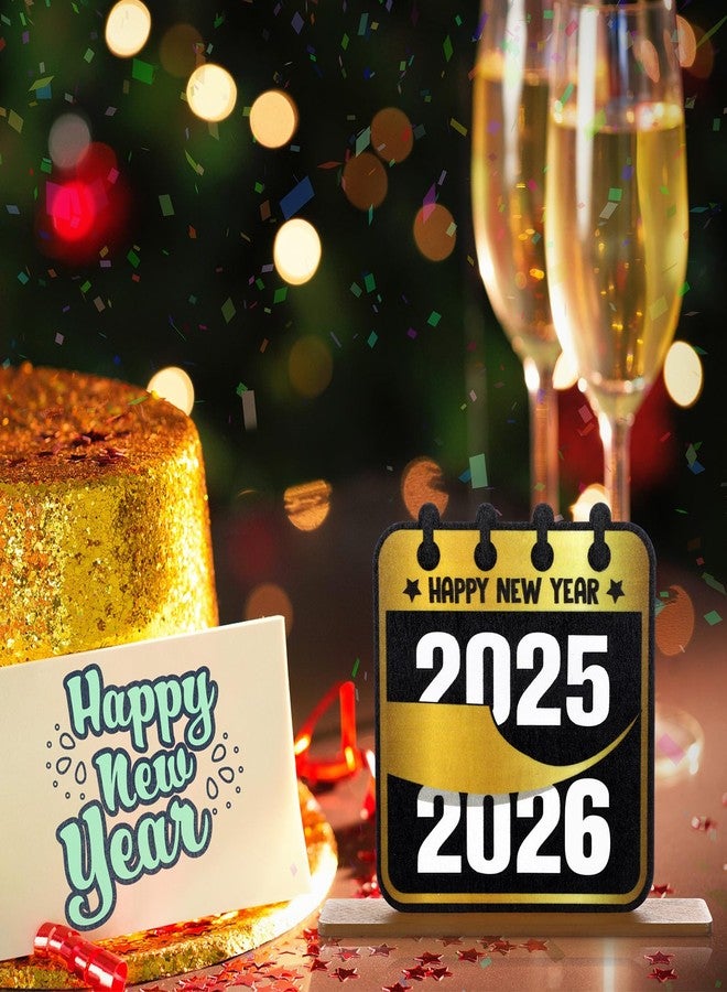 Seenelling 6 Pcs Happy New Year Eve Table Decorations 2026 Wooden Table Centerpieces Black Gold Sign for Centerpieces New Years Eve Party Supplies - Image 5
