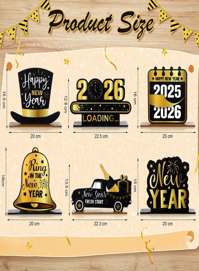 Seenelling 6 Pcs Happy New Year Eve Table Decorations 2026 Wooden Table Centerpieces Black Gold Sign for Centerpieces New Years Eve Party Supplies - Image 3