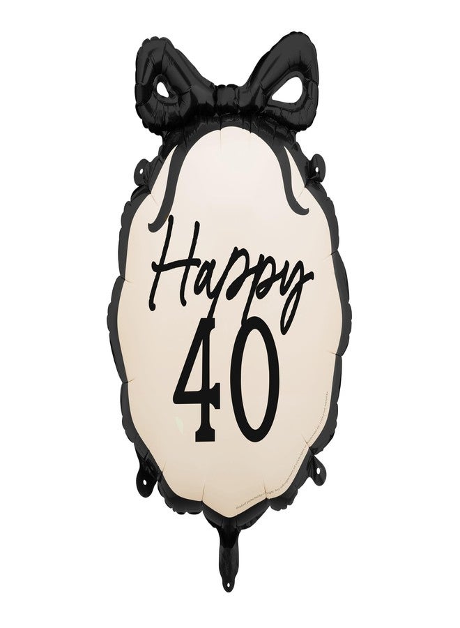 PartyDeco Happy 40th Birthday Balloon 18.5 x 17.5 Inch 40th Birthday Decorations for Women Cream and Black Balloons with Bow Anniversary Party Decorations for Women - Image 1