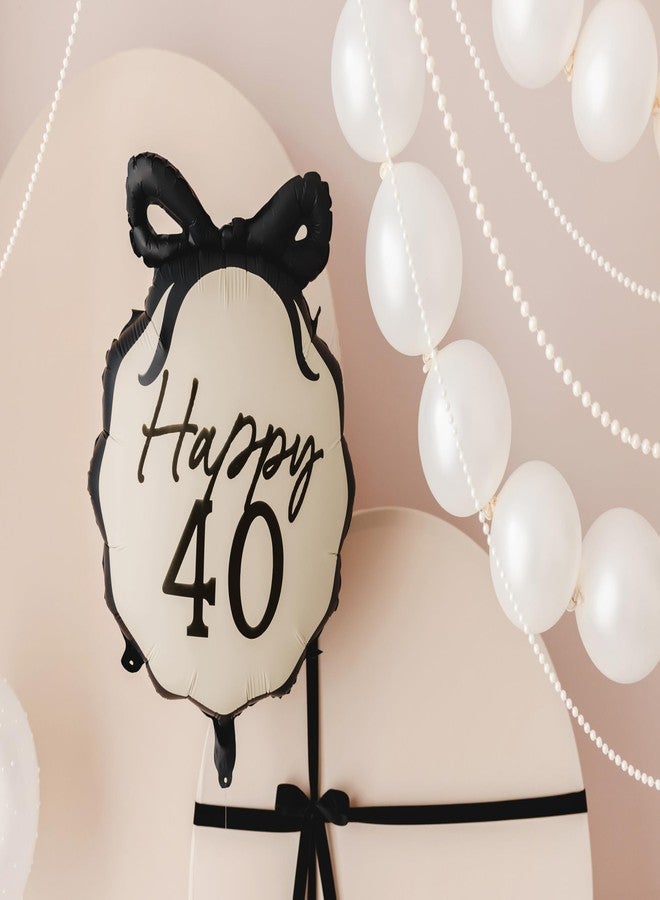 PartyDeco Happy 40th Birthday Balloon 18.5 x 17.5 Inch 40th Birthday Decorations for Women Cream and Black Balloons with Bow Anniversary Party Decorations for Women - Image 3