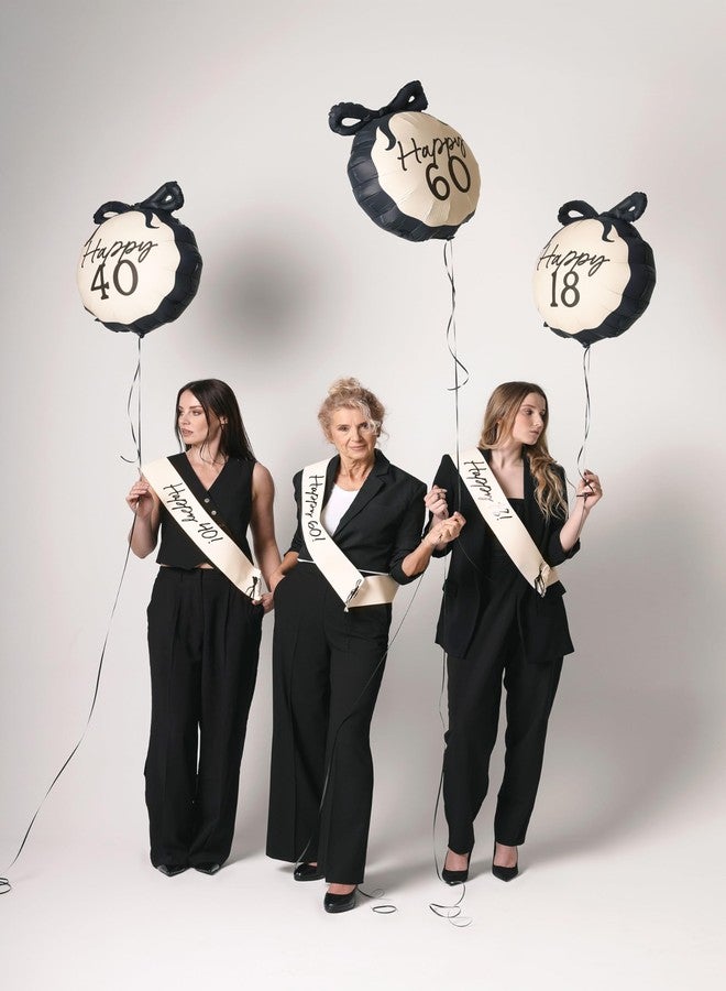 PartyDeco Happy 40th Birthday Balloon 18.5 x 17.5 Inch 40th Birthday Decorations for Women Cream and Black Balloons with Bow Anniversary Party Decorations for Women - Image 5