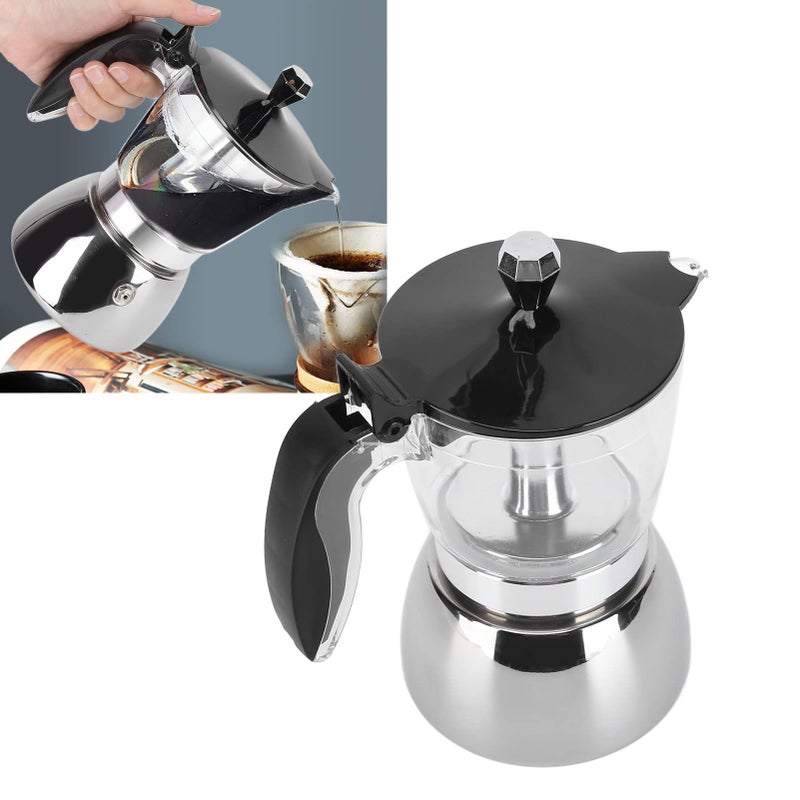 Jerliflyer 6 Cups Stainless Steel Coffee Pot, Brew Classic Italian with Our Moka Pot Premium Crystal Glass Top Octagonal Design for Stovetop Brewing - Image 5