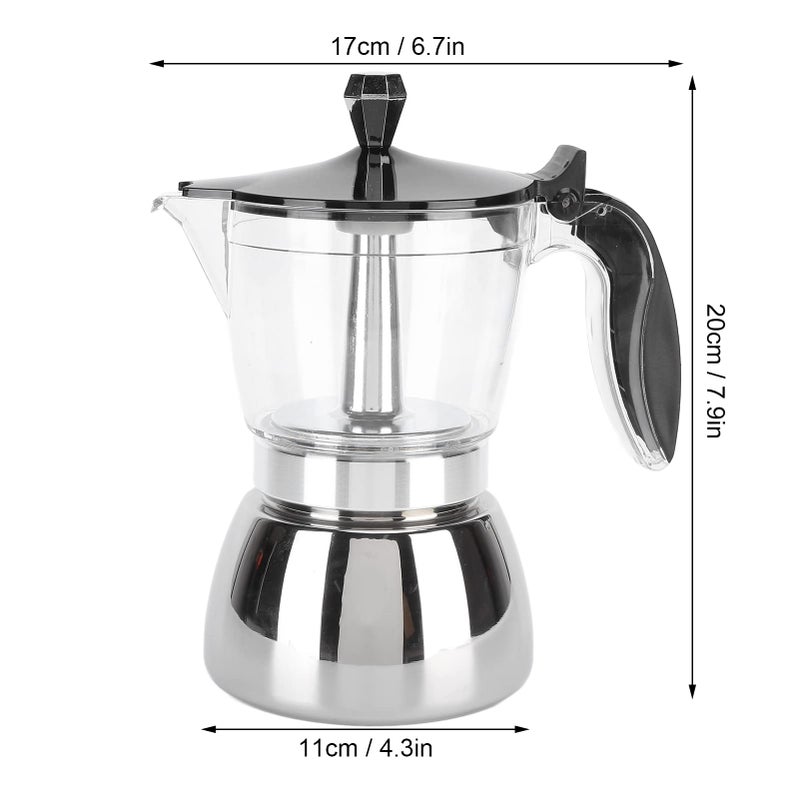 Jerliflyer 6 Cups Stainless Steel Coffee Pot, Brew Classic Italian with Our Moka Pot Premium Crystal Glass Top Octagonal Design for Stovetop Brewing - Image 2