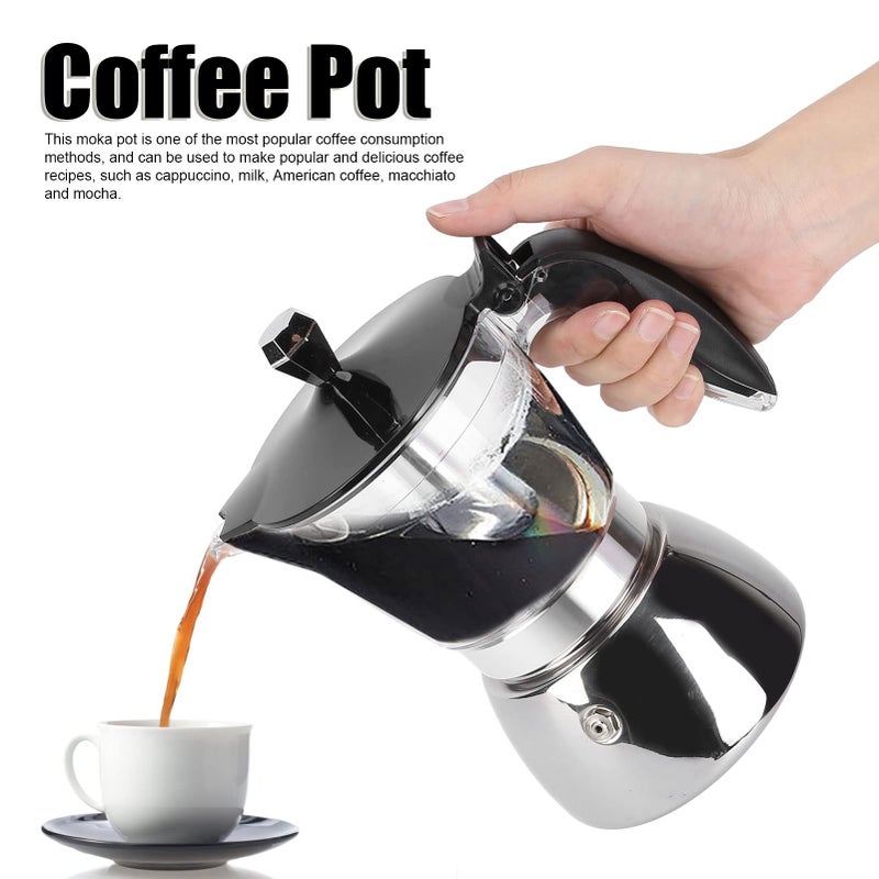 Jerliflyer 6 Cups Stainless Steel Coffee Pot, Brew Classic Italian with Our Moka Pot Premium Crystal Glass Top Octagonal Design for Stovetop Brewing - Image 4