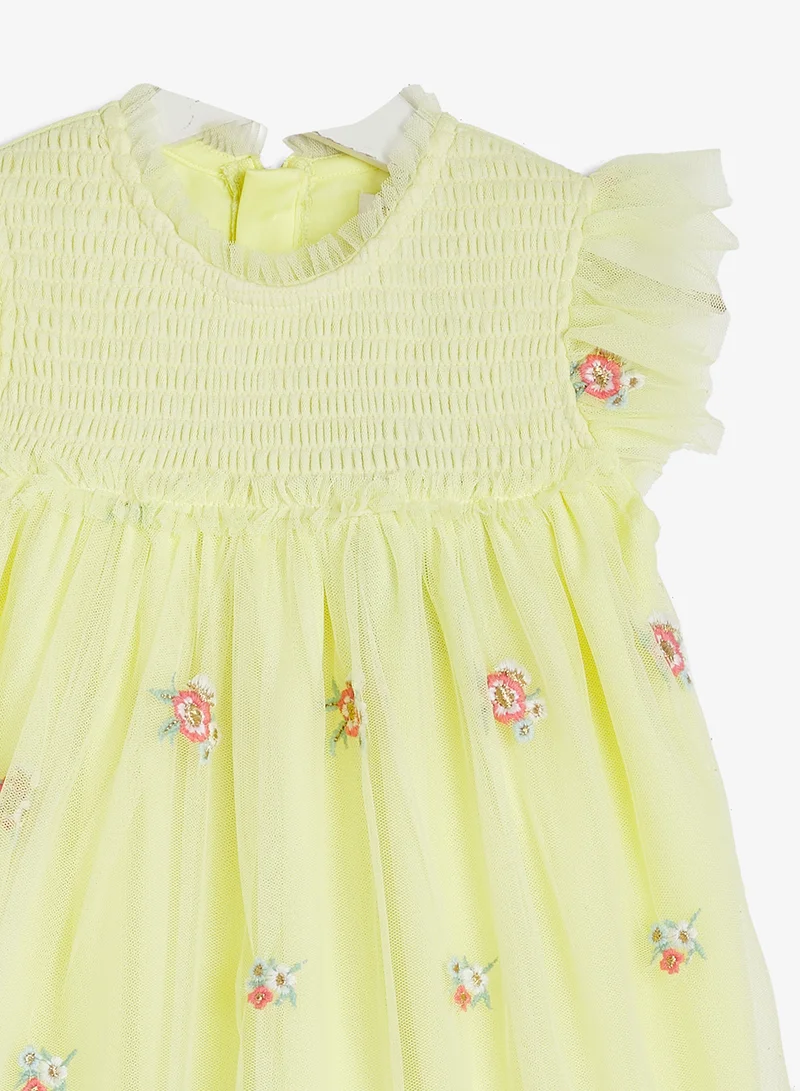 Ripples  Girls Smocked Floral Embroidered Tulle Party Dress for Women | Best Price UAE