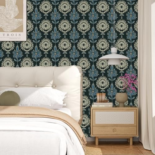 BOKEBEVE Green Leaves Wallpaper Stick and Peel Boho Floral Contact Paper Vintage Wallpapers Symmetrical Style Modern Renter Friendly for Accent Wall Cabinet Removable 17.5 x 393.5In - Image 4
