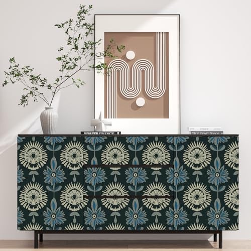 BOKEBEVE Green Leaves Wallpaper Stick and Peel Boho Floral Contact Paper Vintage Wallpapers Symmetrical Style Modern Renter Friendly for Accent Wall Cabinet Removable 17.5 x 393.5In - Image 5