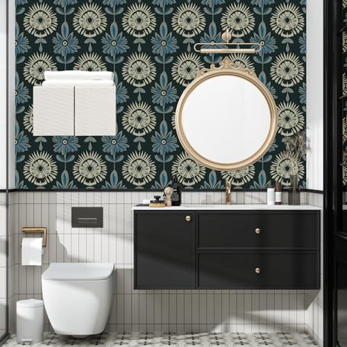 BOKEBEVE Green Leaves Wallpaper Stick and Peel Boho Floral Contact Paper Vintage Wallpapers Symmetrical Style Modern Renter Friendly for Accent Wall Cabinet Removable 17.5 x 393.5In - Image 2