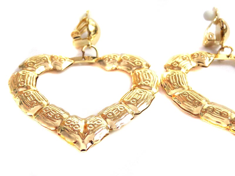 Divas Diggables Clip-on Earrings Gold Tone Heart Bamboo Hoop Earrings 2 inch Retro Earrings - Image 2