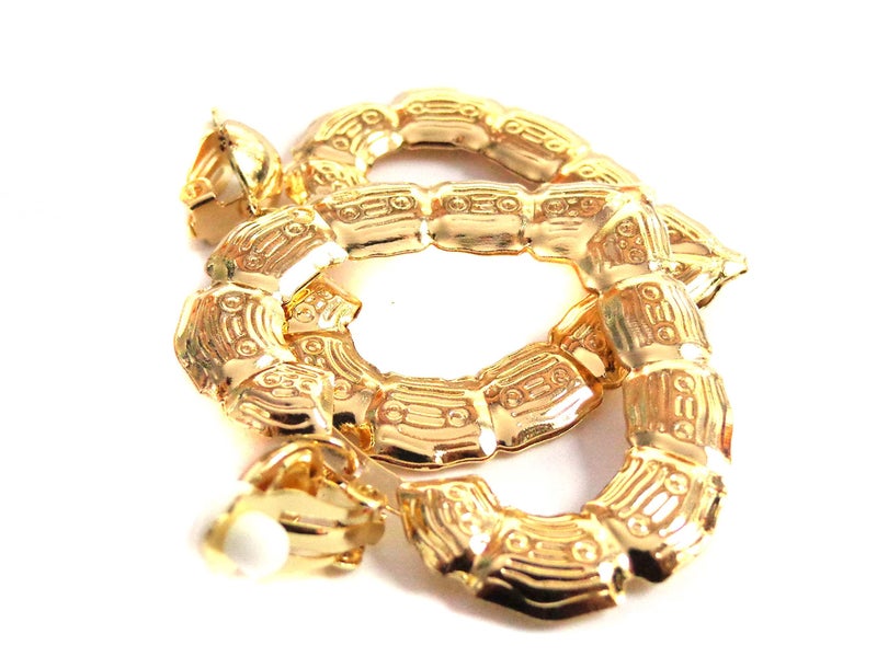 Divas Diggables Clip-on Earrings Gold Tone Heart Bamboo Hoop Earrings 2 inch Retro Earrings - Image 4