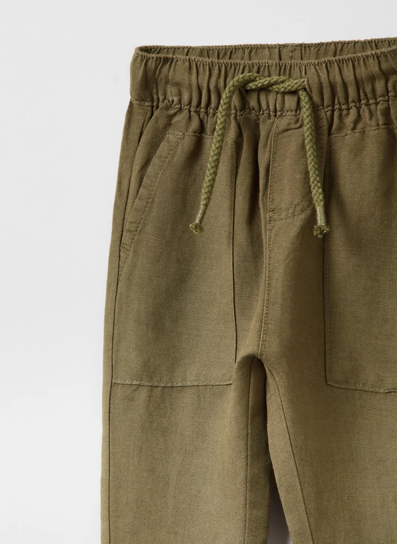 او في اس Linen and viscose trousers with drawstring
