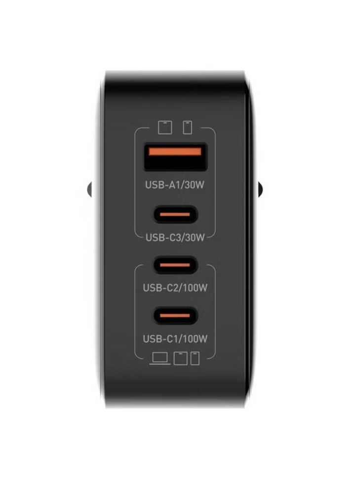 Q408 100W GaN Super Fast Charger – US/UK/EU Plug, 1 USB and 3 Type-C Ports, High-Speed Wall Adapter for Mobile Phones, Laptops, Tablets, Efficient & Compact Design