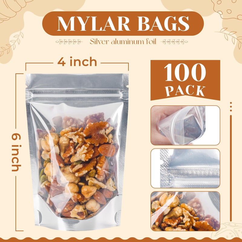 LOKQING 100 PACK 4x6 Mylar Bags for Food Storage Resealable Stand Up Bags for Small Business Packaging Supplies Clear Foil Food Storage Packaging Bag - Image 3