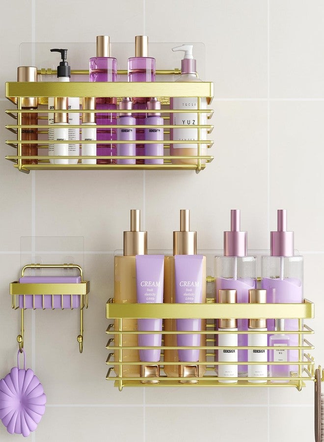 ODesign Shower Caddy 3 Pack SUS304 Stainless Steel-No Drilling-Shower Bathroom Shelves Rack,Rustproof Wall Mounted,Adhesive Shower Shelf Basket Organizer-Golden - Image 1