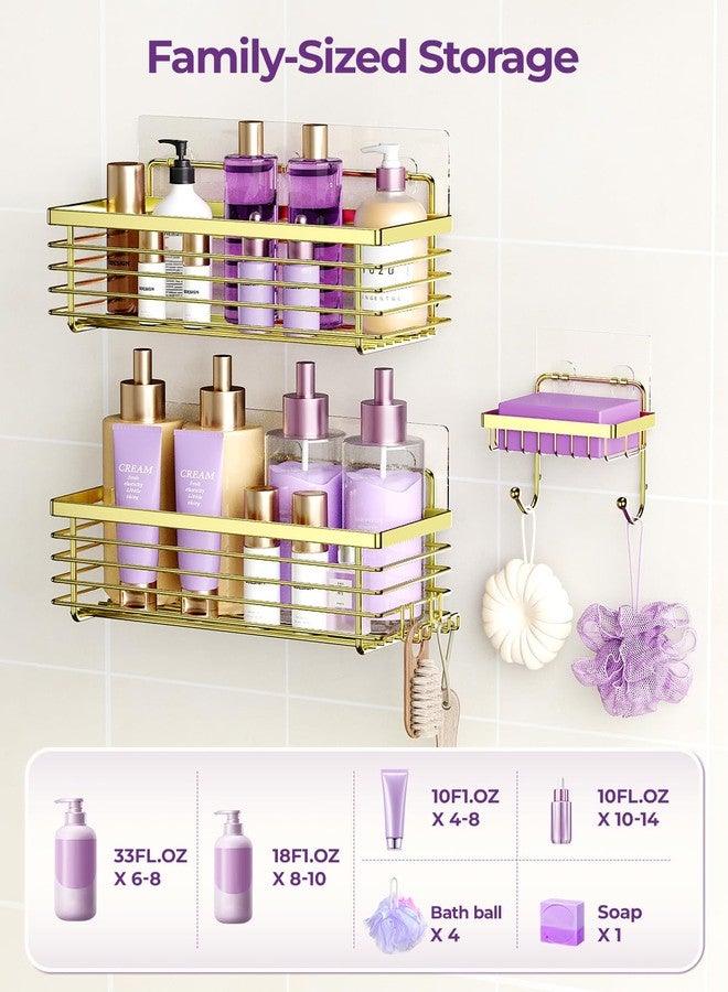 ODesign Shower Caddy 3 Pack SUS304 Stainless Steel-No Drilling-Shower Bathroom Shelves Rack,Rustproof Wall Mounted,Adhesive Shower Shelf Basket Organizer-Golden - Image 5