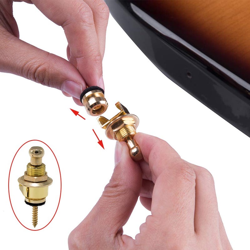 Rayzm Guitar Strap Locks Set, Security Strap Lock System for Acoustic/Electric/Bass Guitar, Quick Release Mechanism, Golden Metal Strap-lock Buttons with a Wrench (Golden) - Image 2