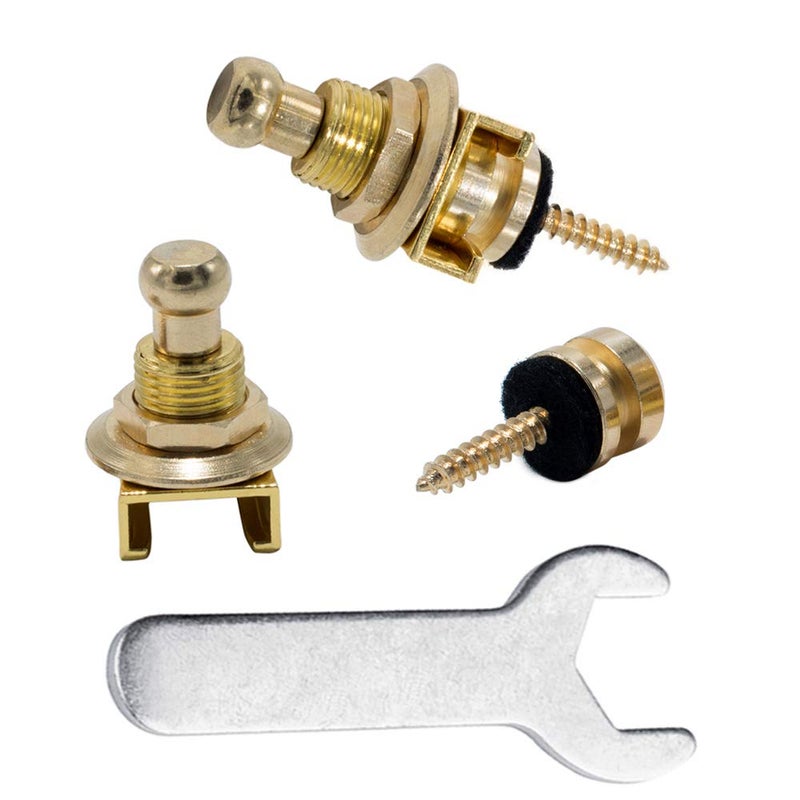 Rayzm Guitar Strap Locks Set, Security Strap Lock System for Acoustic/Electric/Bass Guitar, Quick Release Mechanism, Golden Metal Strap-lock Buttons with a Wrench (Golden) - Image 1