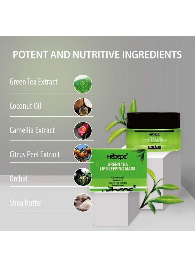 Hebepe - Green Tea Matcha Lip Sleeping Mask Overnight with Applicator Dry Lips Treatment with Coconut Oil Vitamin E Fig Extract Orchid and Shea Butter Moisturizer for Dry Chapped Cracked Lips - Image 1