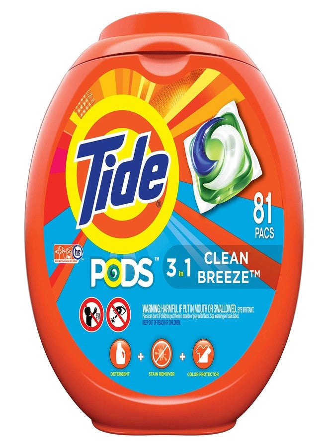 Tide PODS Laundry Detergent Soap PODS, High Efficiency (HE), Clean Breeze, 81 count - Image 1