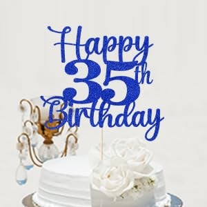 Kaoenla Glitter Happy 35th Birthday Cake Topper Hello 35 Cheers to 35 Years 35th Anniversary /35 years old birthday Party Decor (35th  blue) - Image 5