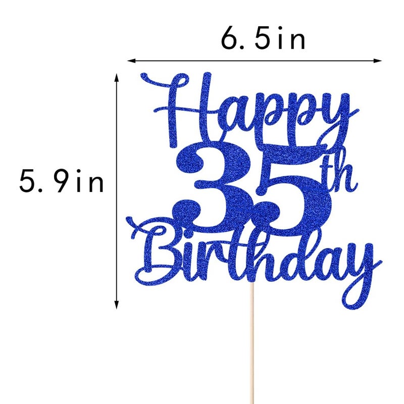 Kaoenla Glitter Happy 35th Birthday Cake Topper Hello 35 Cheers to 35 Years 35th Anniversary /35 years old birthday Party Decor (35th  blue) - Image 2