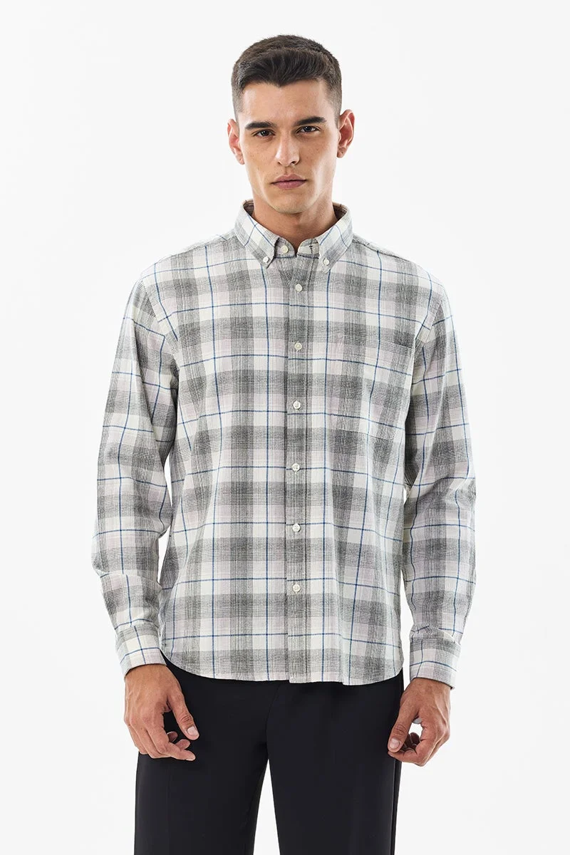 SNITCH Grey Checkered Long Sleeve Regular Fit Shirt