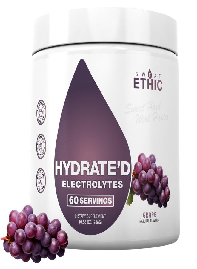 Sweat Ethic سويت إيثيك هايدريت، مسحوق إلكتروليتات مع البوتاسيوم والمغنيسيوم وفيتامين سي، مسحوق سهل الخلط للترطيب ودعم الأداء، مكونات طبيعية، بنكهة العنب، 60 حصة - Image 1