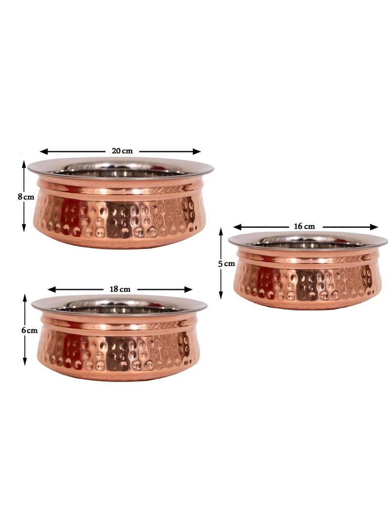 Royal - Copper Handmade Hammered Handi Pot 3 pieces Set - Image 1