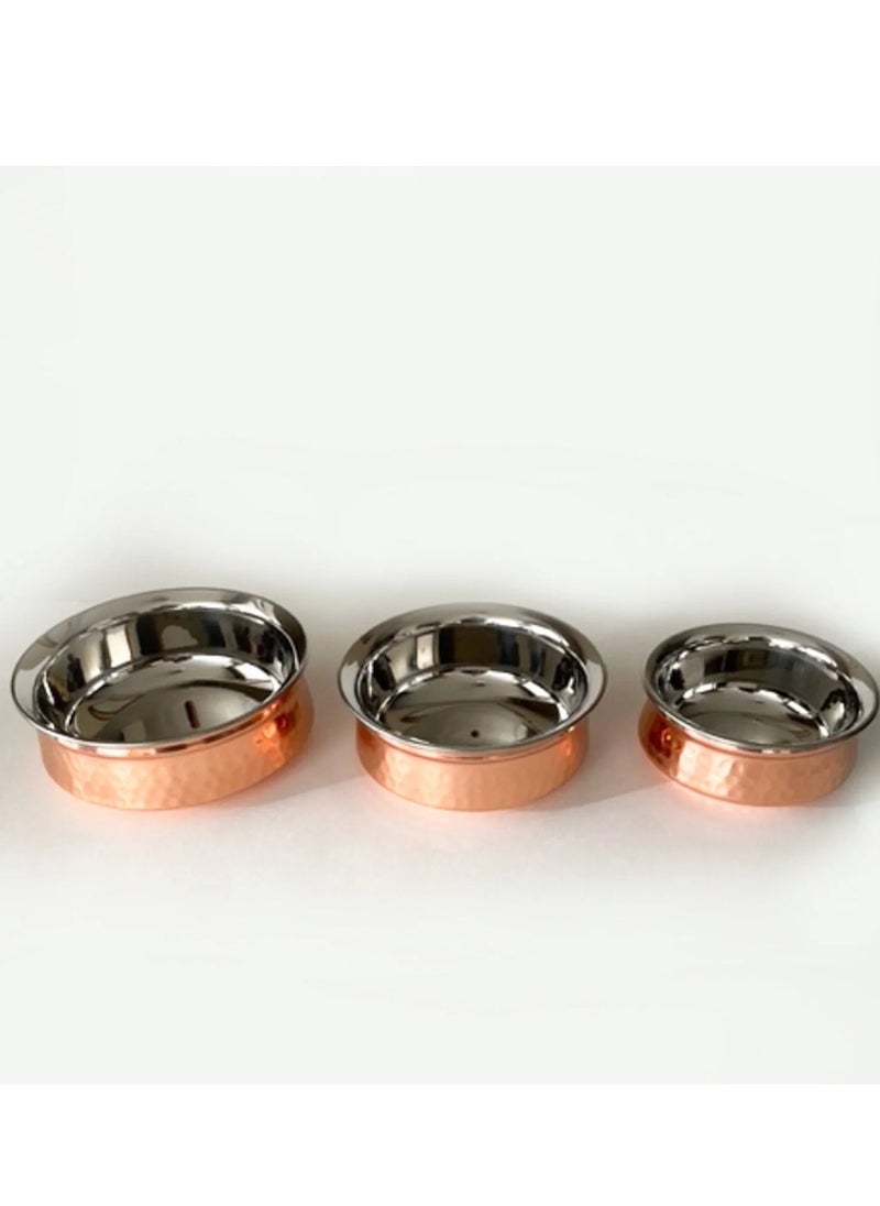 Royal - Copper Handmade Hammered Handi Pot 3 pieces Set - Image 1