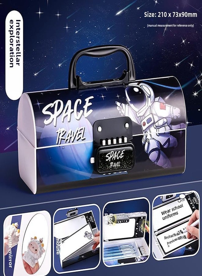SQUICKLE Double Password Lock Cartoon Pencil Case | Multifunctional Stationery Organizer Box | Suitcase Shape Pencil Case for Boys and Girls for Birthday Gift (Pack of 1) (Space Travel) - Image 2