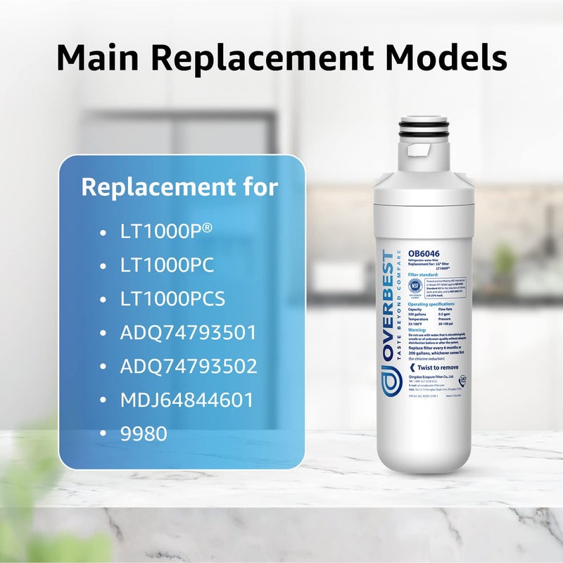 Overbest LT1000PC ADQ747935 Refrigerator Water Filter and Air Filter, Replacement for LGÂ® LT1000PÂ®, ADQ74793501, ADQ74793502, Kenmore 469980, 9980 and LT120FÂ®, 3 Combo - Image 4