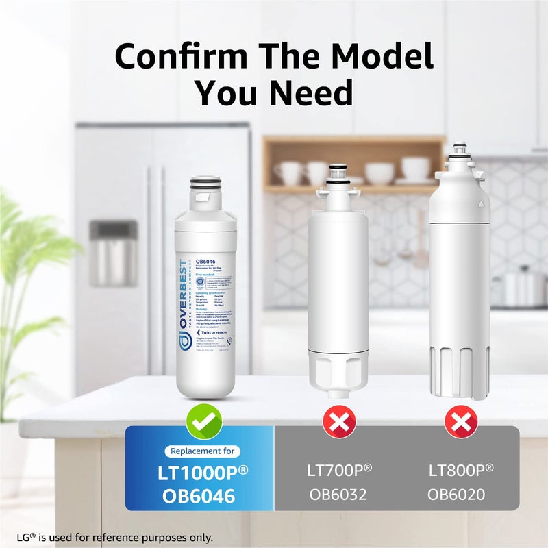 Overbest LT1000PC ADQ747935 Refrigerator Water Filter and Air Filter, Replacement for LGÂ® LT1000PÂ®, ADQ74793501, ADQ74793502, Kenmore 469980, 9980 and LT120FÂ®, 3 Combo - Image 2