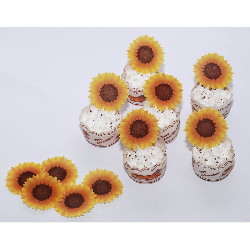 GEORLD Edible Cake Topper Wafer Sunflower Cupcake Decoration by Wafer Paper,36 Counts,Flat not 3D - Image 5