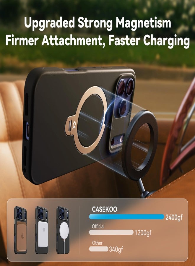 جراب CASEKOO Midnight Black مصمم خصيصًا لهاتف iPhone 17 Pro مع حامل مغناطيسي دوار [حماية عسكرية تصل إلى 16 قدمًا] [حافة مانعة للانزلاق] [متوافق مع MagSafe] حامل MagicStand 360 لهاتف iPhone 17 Pro مع حامل 6.3 بوصة - Image 5