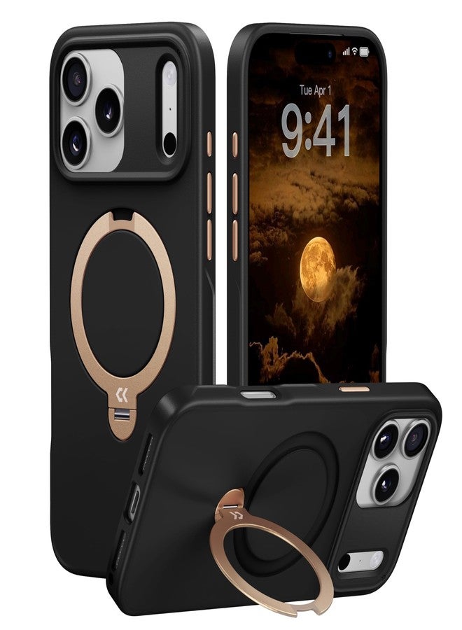جراب CASEKOO Midnight Black مصمم خصيصًا لهاتف iPhone 17 Pro مع حامل مغناطيسي دوار [حماية عسكرية تصل إلى 16 قدمًا] [حافة مانعة للانزلاق] [متوافق مع MagSafe] حامل MagicStand 360 لهاتف iPhone 17 Pro مع حامل 6.3 بوصة - Image 1