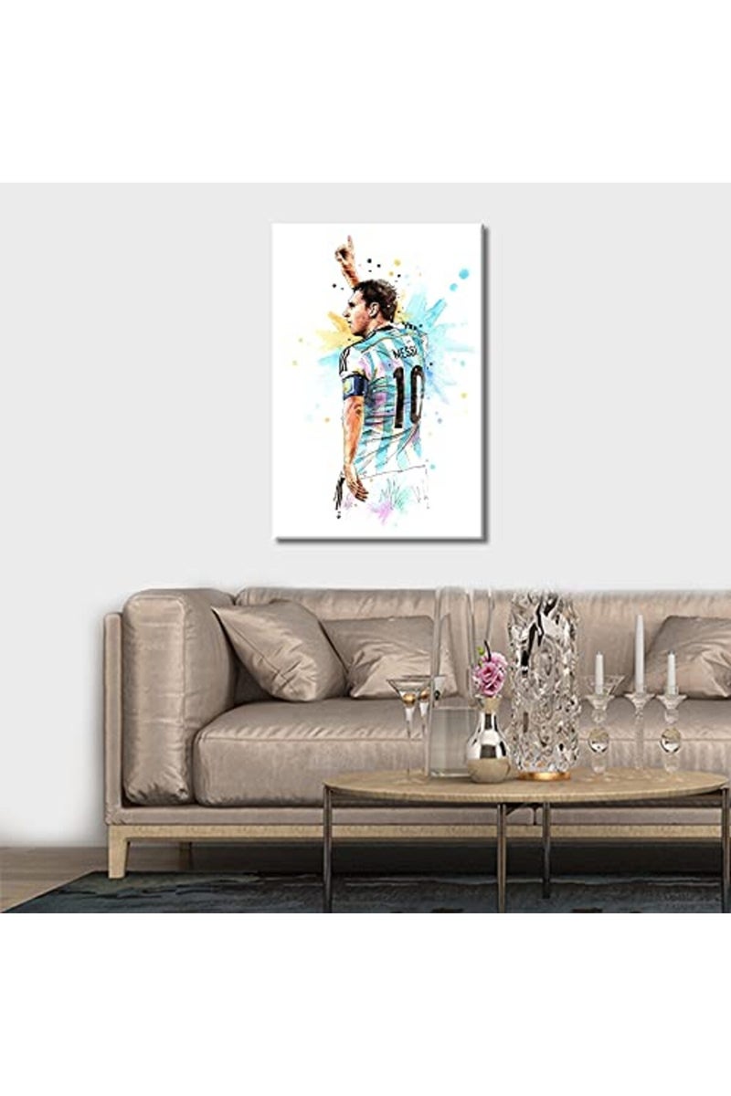 TISHIRON Lio Messi Pictures Canvas Wall Art Football Star Painting Inspirational Posters Large Gallery Wrapped Prints Decor for Living Room Office Bedroom Framed Ready to Hang - 36''W x 24''H - Image 3
