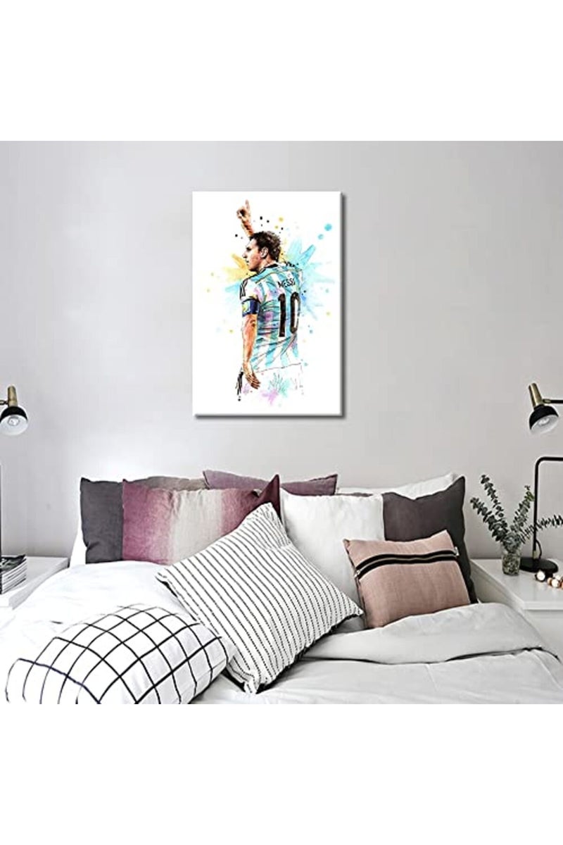 TISHIRON Lio Messi Pictures Canvas Wall Art Football Star Painting Inspirational Posters Large Gallery Wrapped Prints Decor for Living Room Office Bedroom Framed Ready to Hang - 36''W x 24''H - Image 4