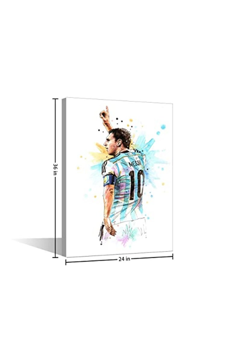 TISHIRON Lio Messi Pictures Canvas Wall Art Football Star Painting Inspirational Posters Large Gallery Wrapped Prints Decor for Living Room Office Bedroom Framed Ready to Hang - 36''W x 24''H - Image 2