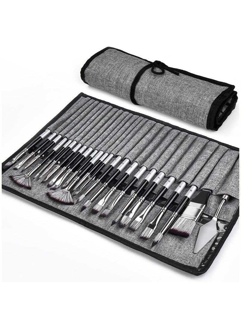 Acrylic Oil Paint Brush Set, 24 Pcs Artist Professional Paint Brushes with Palette Knife and Cloth Roll Case, Paint Brushes Set for Oil, Acrylic, Watercolor, Gouache and Detail Paintings  - Image 1