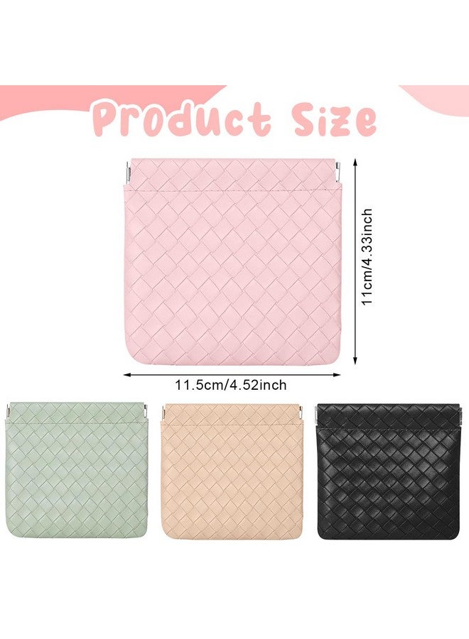 MAYCREATE® Small Makeup Pouch, 4Pcs Jewellery Pouches for Storage, PU Leather Mini Cosmetic Bag Weave Lipstick Pouch for Women Pocket Coin Purse Organizer - Image 2