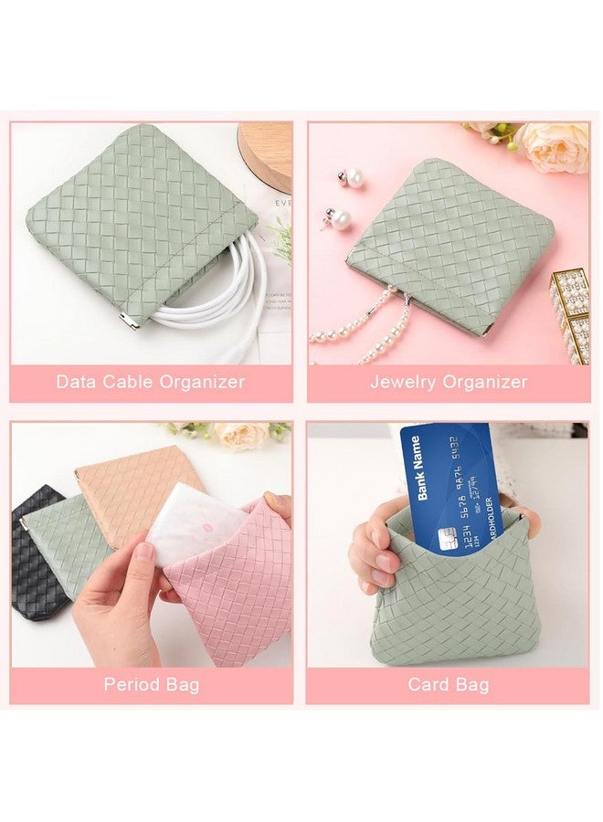 MAYCREATE® Small Makeup Pouch, 4Pcs Jewellery Pouches for Storage, PU Leather Mini Cosmetic Bag Weave Lipstick Pouch for Women Pocket Coin Purse Organizer - Image 4
