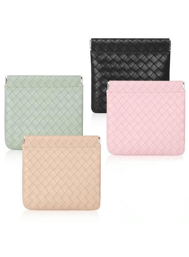 MAYCREATE® Small Makeup Pouch, 4Pcs Jewellery Pouches for Storage, PU Leather Mini Cosmetic Bag Weave Lipstick Pouch for Women Pocket Coin Purse Organizer - Image 1