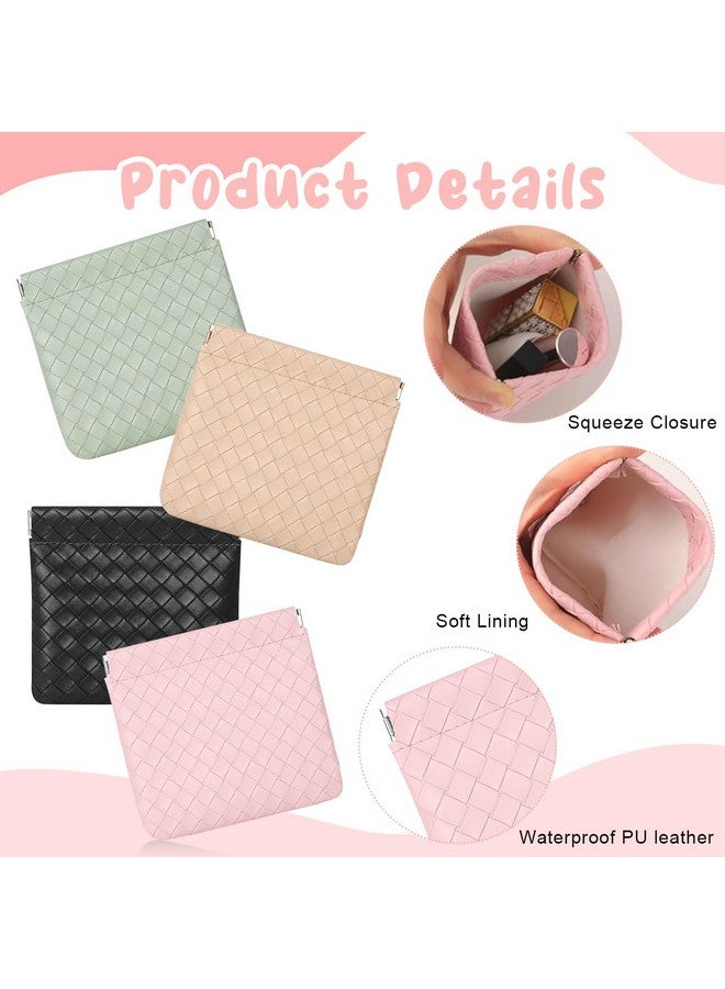 MAYCREATE® Small Makeup Pouch, 4Pcs Jewellery Pouches for Storage, PU Leather Mini Cosmetic Bag Weave Lipstick Pouch for Women Pocket Coin Purse Organizer - Image 3