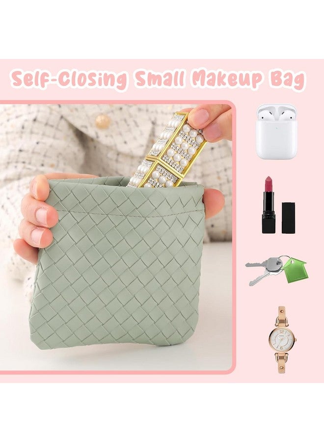 MAYCREATE® Small Makeup Pouch, 4Pcs Jewellery Pouches for Storage, PU Leather Mini Cosmetic Bag Weave Lipstick Pouch for Women Pocket Coin Purse Organizer - Image 5